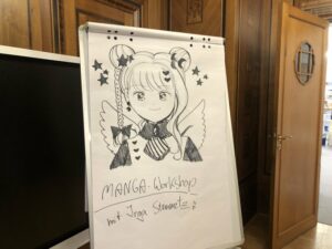 Manga-Zeichnung auf einem Flipchart